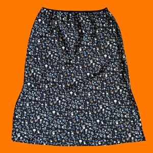 90's vintage navy blue chiffon floral print skirt Size 13 vintage blue